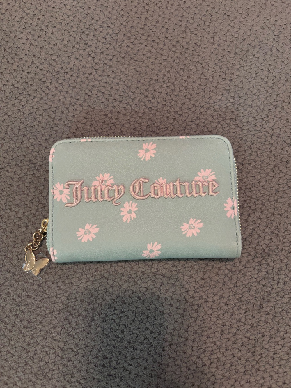 Juicy Couture Mint Green Card Holder with Pink Daisy Print